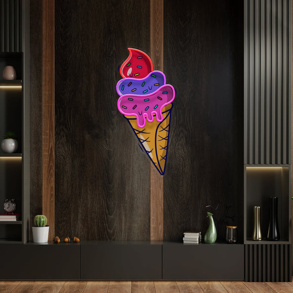 Ice Cream Cone Cartoon Artwork Led Neon Sign Light